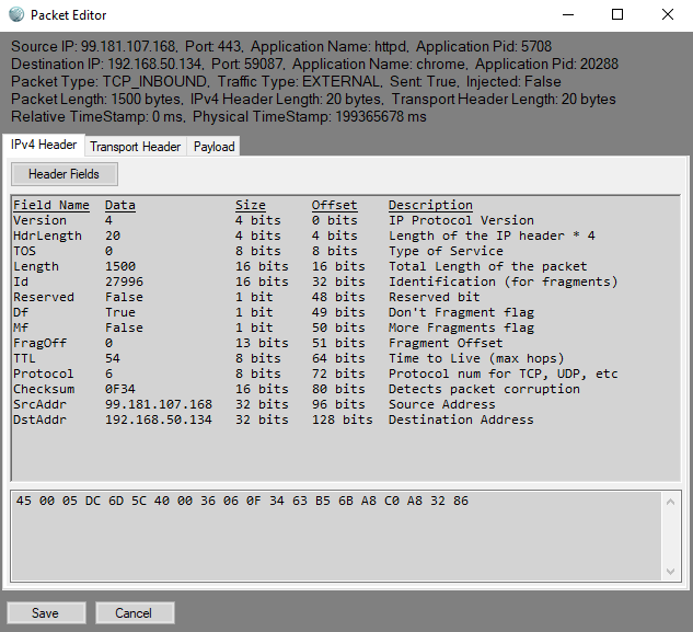 PacketModifer Inspect Screen